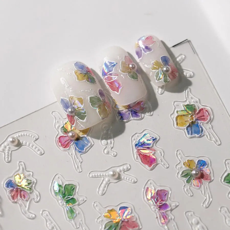 Nail Art Stickers Watercolor Flower Adhesive Slider Shiny Clover Sticker Decals TL152
