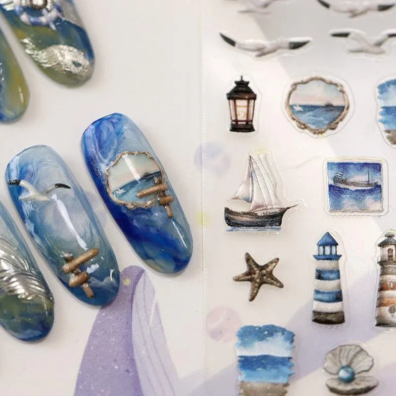 Nautical Nail Art Stickers Ship Anchor Beacon Design Adhesive Sticker Decals TS2947