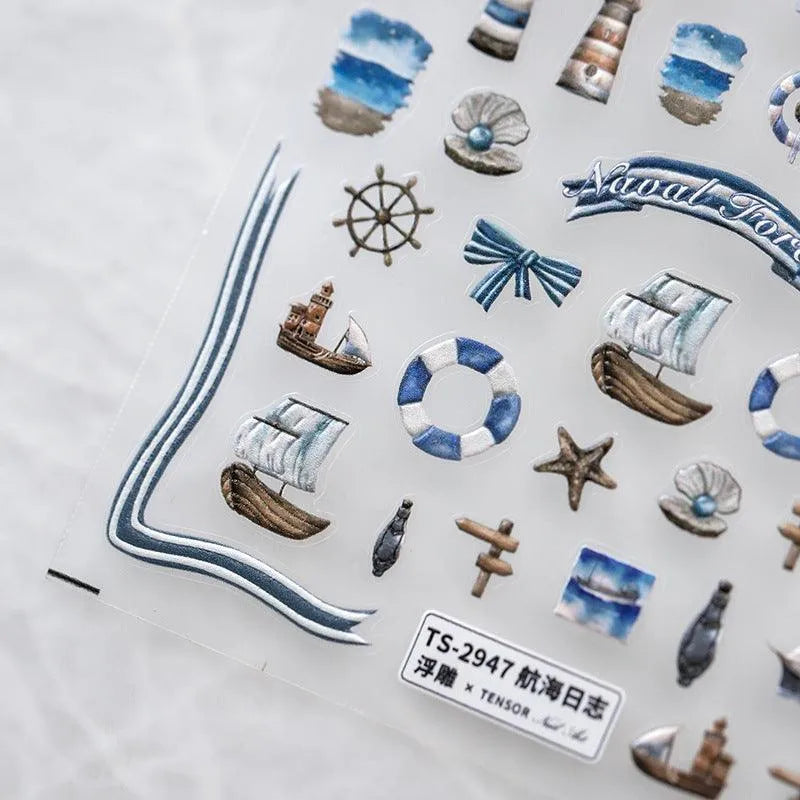 Nautical Nail Art Stickers Ship Anchor Beacon Design Adhesive Sticker Decals TS2947