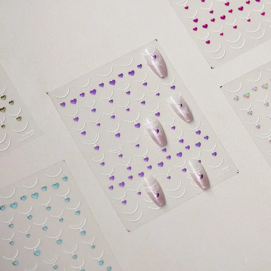 Necklace Design Nail Art Stickers Adhesive Embossed Rhinestone Heart Shape Pendant Sticker Decals to3919