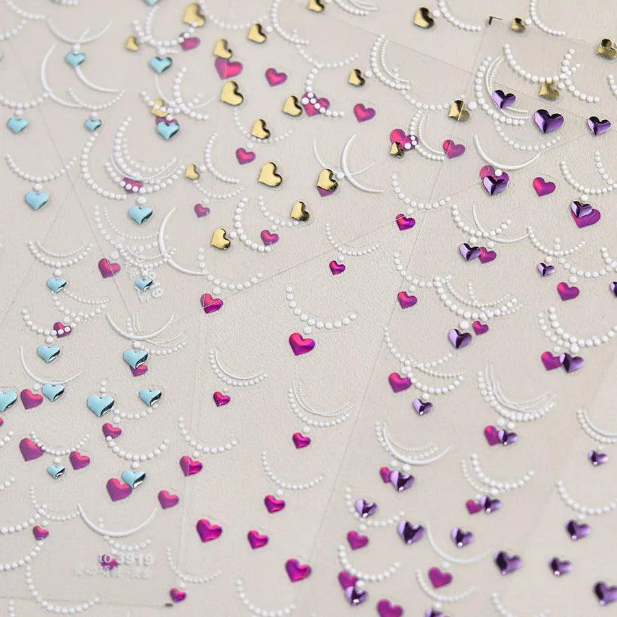Necklace Design Nail Art Stickers Adhesive Embossed Rhinestone Heart Shape Pendant Sticker Decals to3919