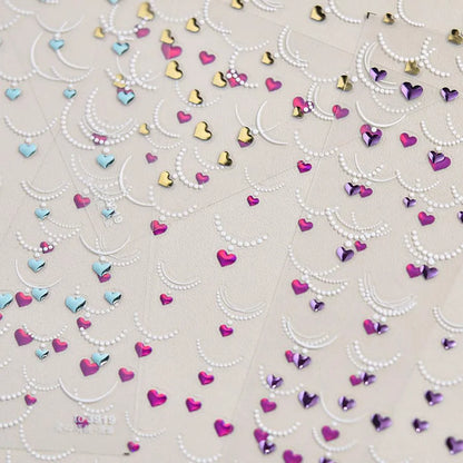 Necklace Design Nail Art Stickers Adhesive Embossed Rhinestone Heart Shape Pendant Sticker Decals to3919