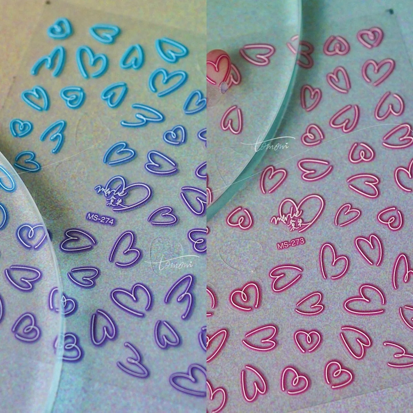 Neon Love Heart Nail Art Stickers Adhesive Hollow Sticker Decals for Valentine's Day 