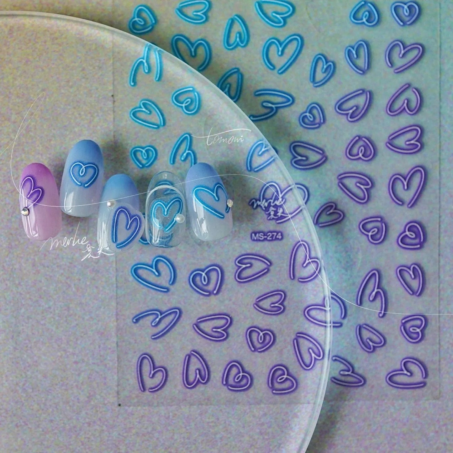 Neon Love Heart Nail Art Stickers Adhesive Hollow Sticker Decals for Valentine's Day 
