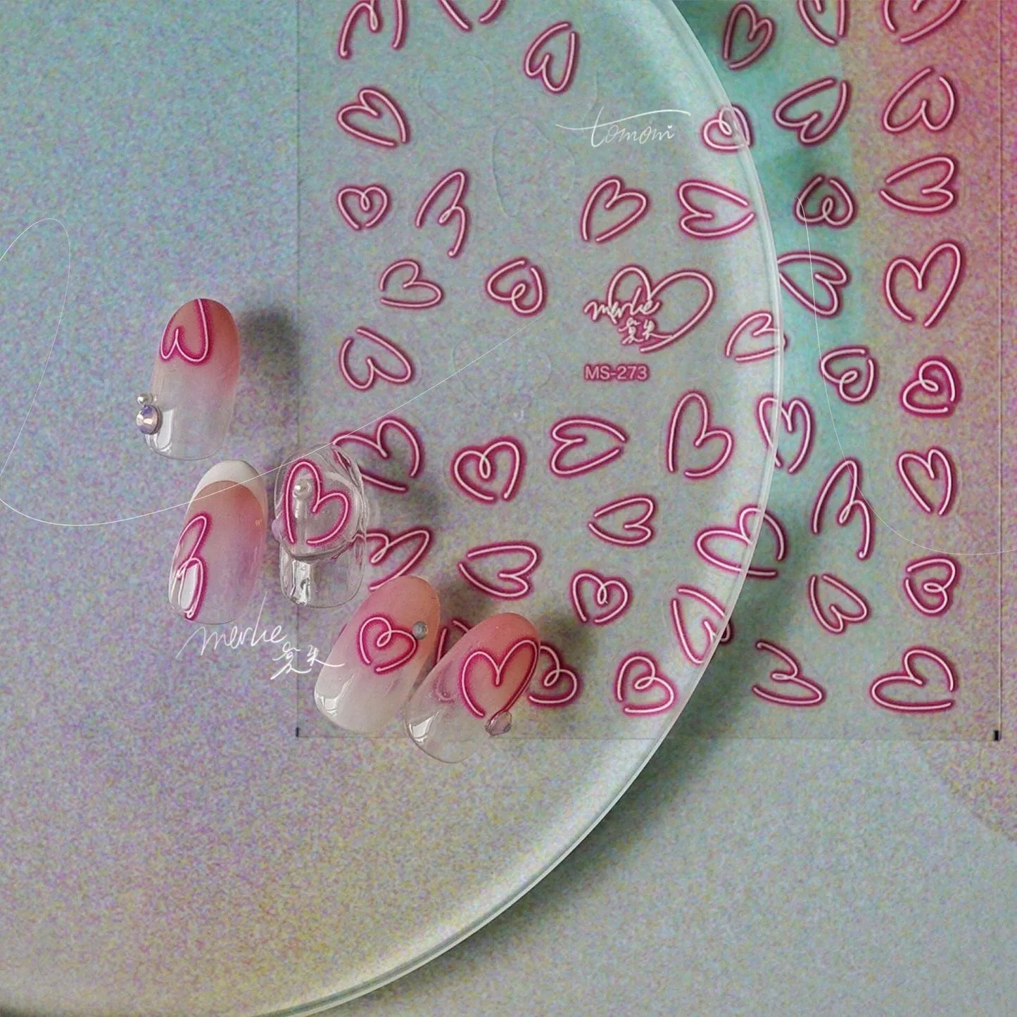 Neon Love Heart Nail Art Stickers Adhesive Hollow Sticker Decals for Valentine's Day 