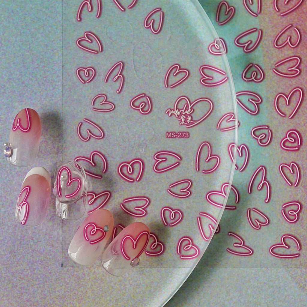 Neon Love Heart Nail Art Stickers Hollow Decals for Valentine's Day