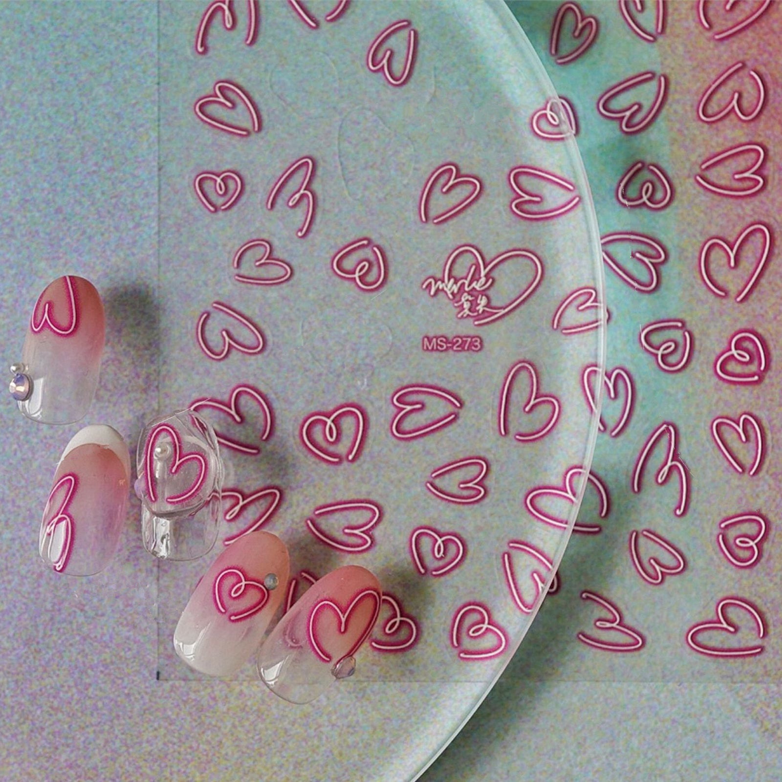 Neon Love Heart Nail Art Stickers Hollow Decals for Valentine's Day