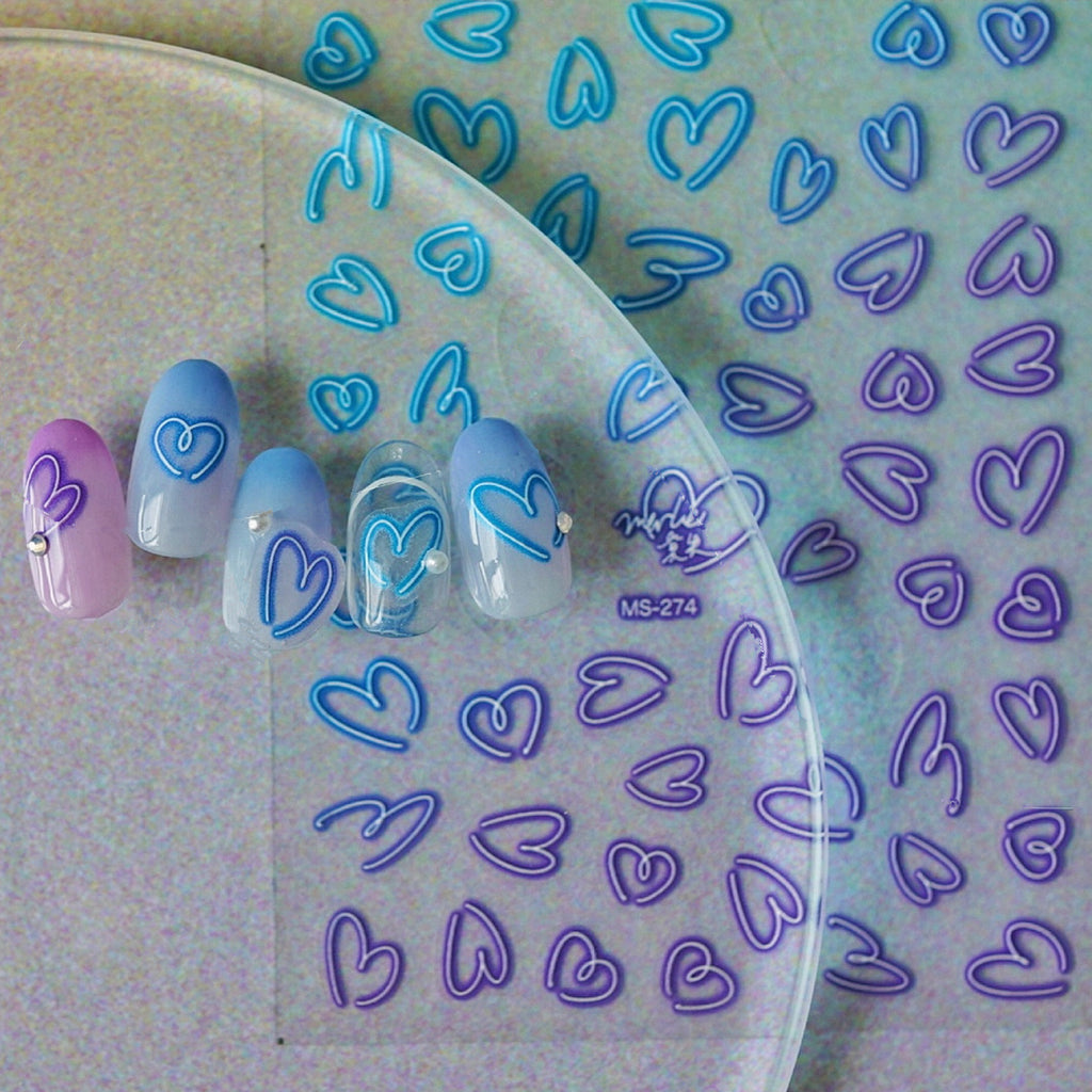 Neon Love Heart Nail Art Stickers Hollow Decals for Valentine's Day