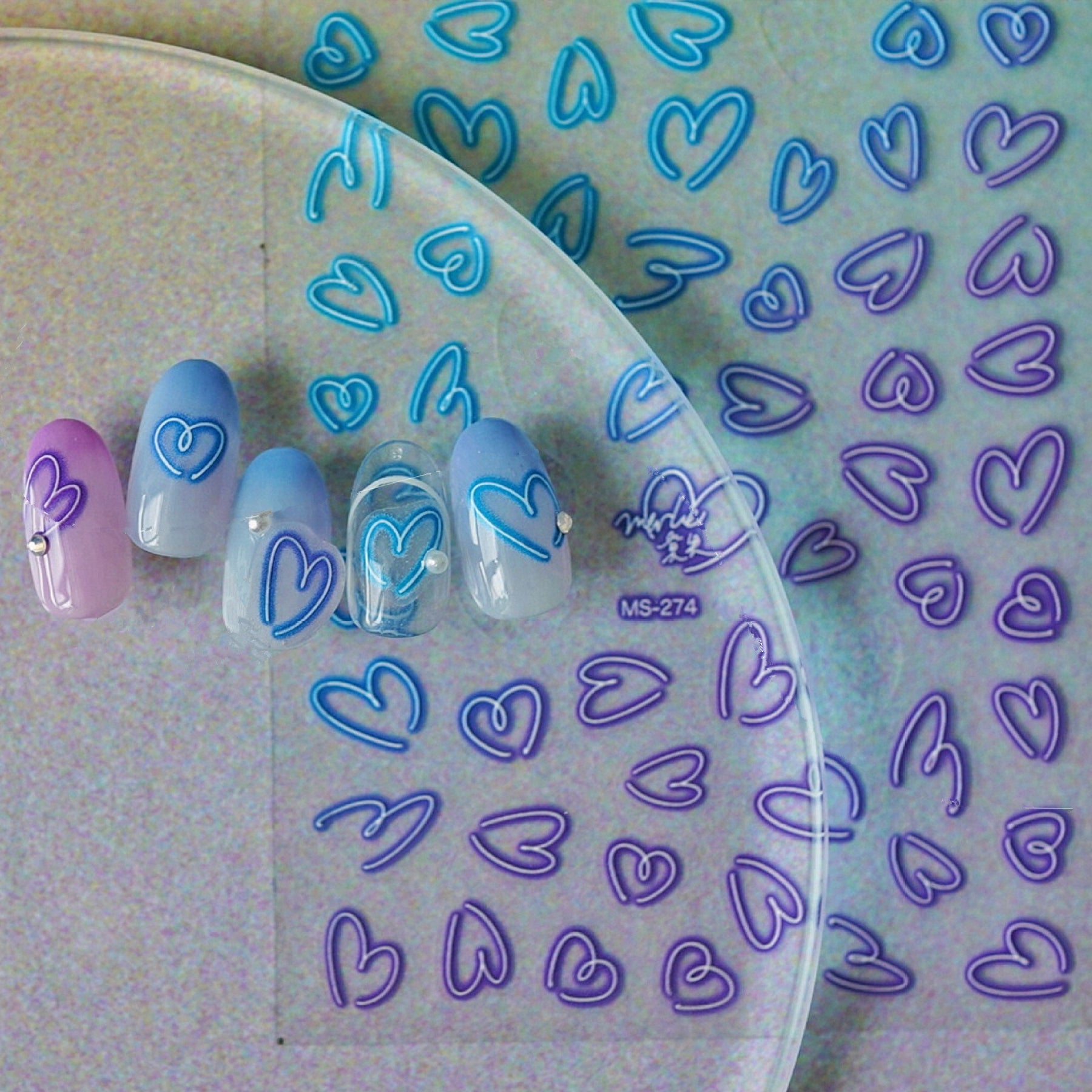 Neon Love Heart Nail Art Stickers Hollow Decals for Valentine's Day