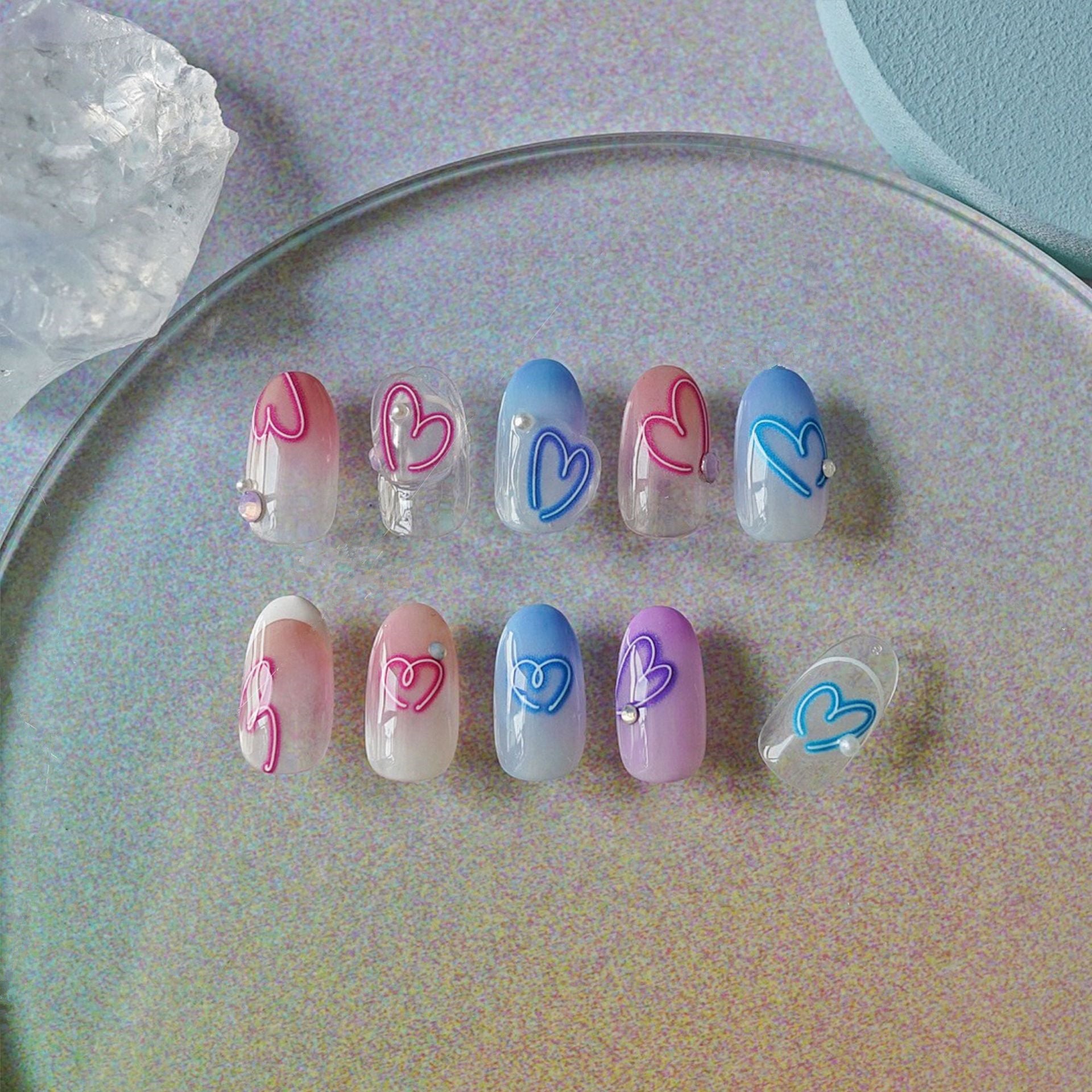 Neon Love Heart Nail Art Stickers Hollow Decals for Valentine's Day