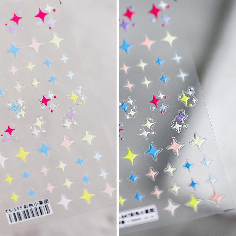 Neon Star Nail Art Stickers Adhesive Embossed Cross Star Sticker Decals TS847 - Nail MAD
