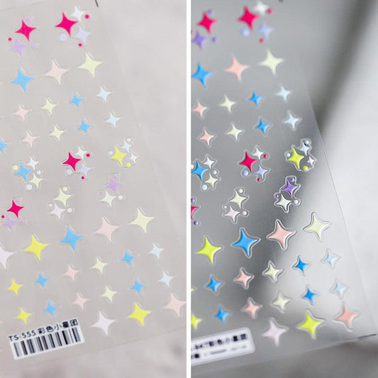 Neon Star Nail Art Stickers Adhesive Embossed Cross Star Sticker Decals TS847 - Nail MAD