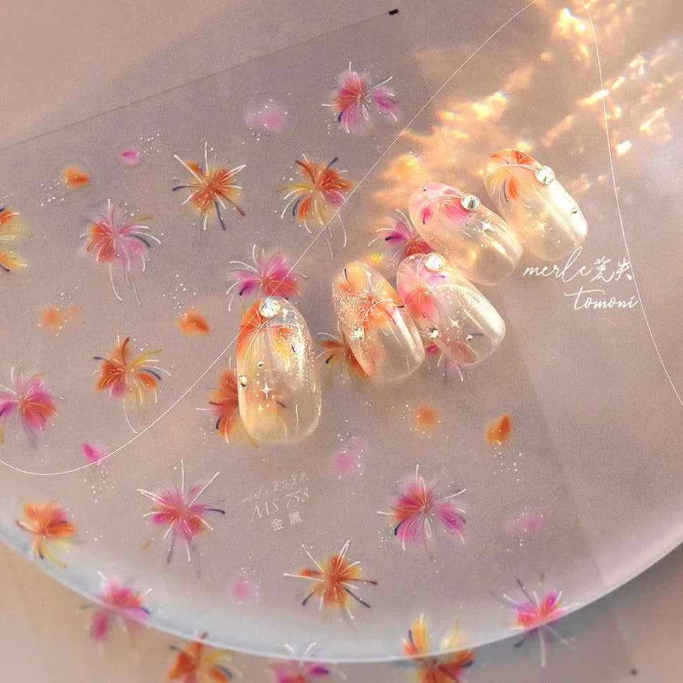 New Year Fireworks Nail Art Stickers Adhesive Embossed Artillery Sticker Decals 