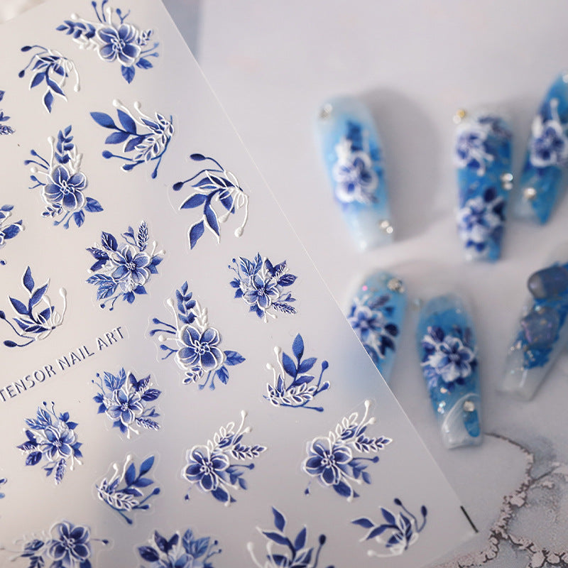 Tensor Nail Art Stickers Blue Flower Leaf Sticker Decals - Nail MAD