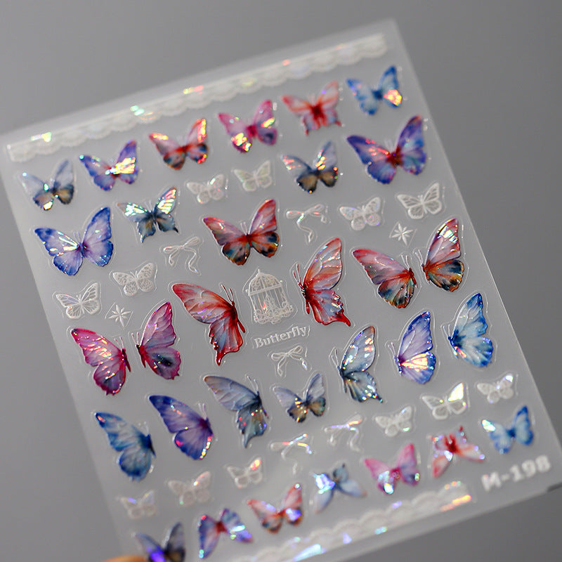 NailMAD Nail Art Stickers Adhesive Slider Embossed Laser Butterfly Sticker Decals M198 - Nail MAD