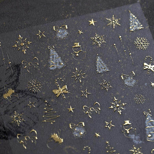 Gold Nail Art Stickers Christmas Snowflake Adhesive Embossed Nail Sticker Decals M235 - Nail MAD