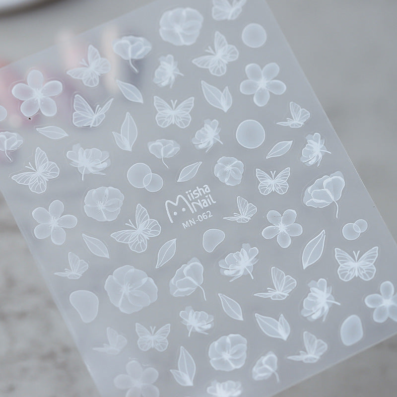 Tensor Nail Art Stickers White Leaf Flower Embossed Sticker Decals - Nail MAD