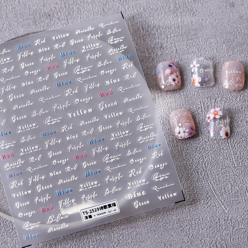 Tensor Nail Art Stickers English Letters Words Embossed Sticker Decals - Nail MAD