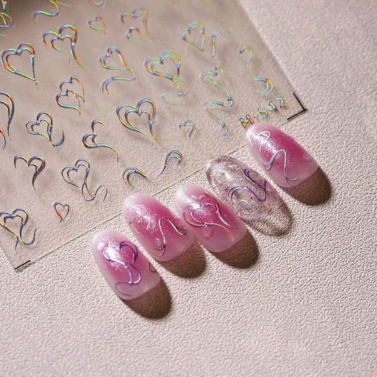 Metal Style Nail Art Stickers Love Heart Valentine's Day Adhesive Nail Sticker Decals M540 - Nail MAD