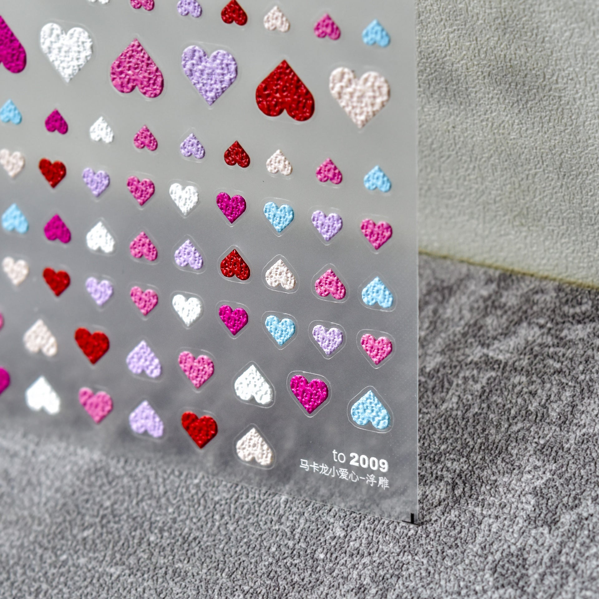 Colorful Love Heart Nail Art Stickers Valentines Adhesive Embossed Sticker Decals to2009