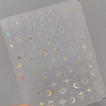 Tensor Nail Art Stickers Gold Silver Stars Moon Embossed Sticker Decals TL056 - Nail MAD