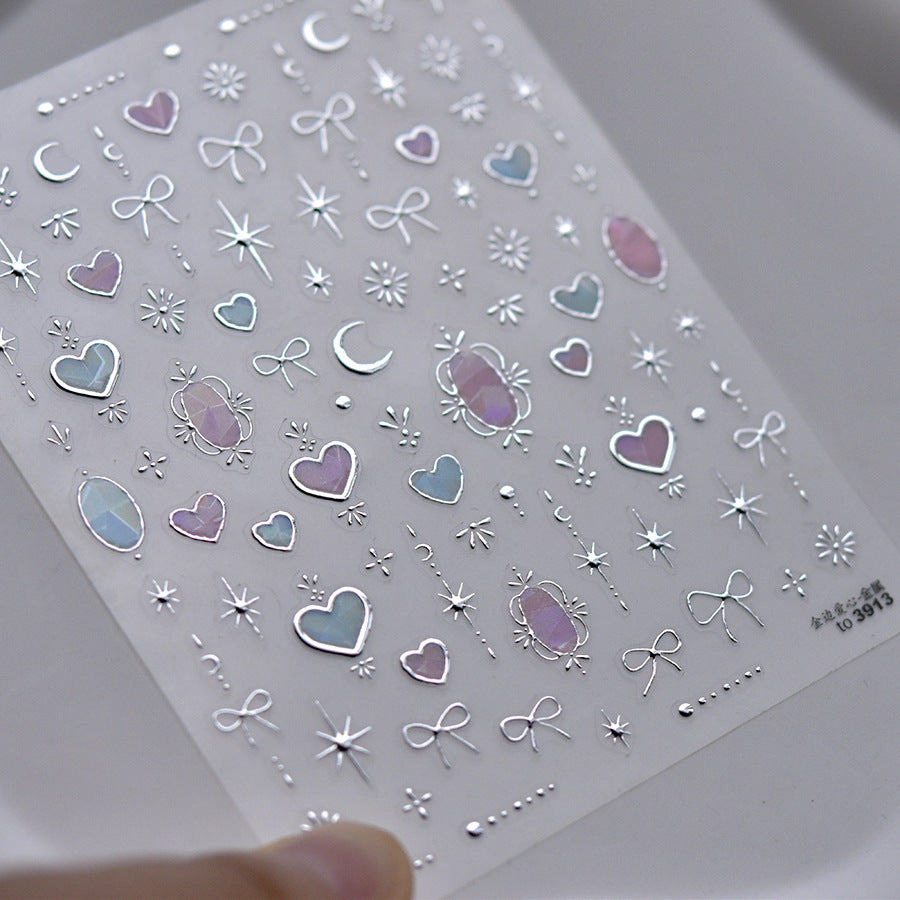 Shinly Love Heart Nail Art Stickers Adhesive Embossed Star Moon Sticker Decals to3913