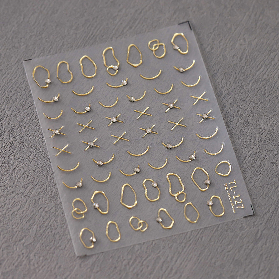 NailMAD Nail Art Stickers Adhesive Slider Embossed Sticker Decals Golden Line with Beads TL127 - Nail MAD