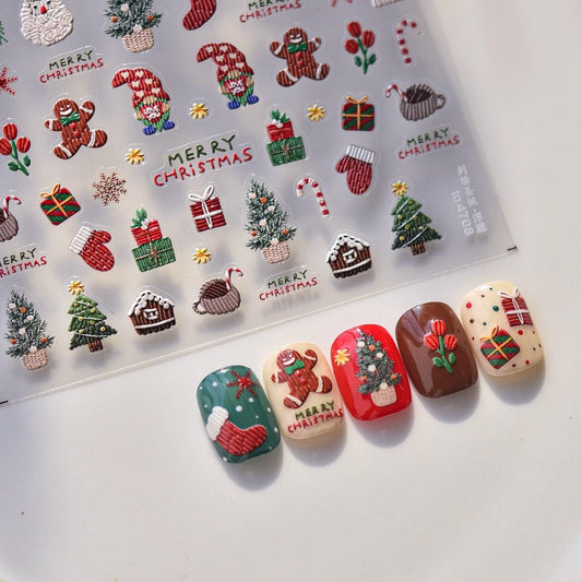 GingerBread Man Nail Art Stickers Adhesive Christmas Embossed Sticker Decals to4706