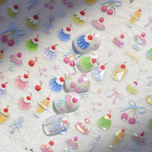 Jelly Pudding Cherry Nail Art Stickers Adhesive Embossed Sticker Decals to4328 - Nail MAD