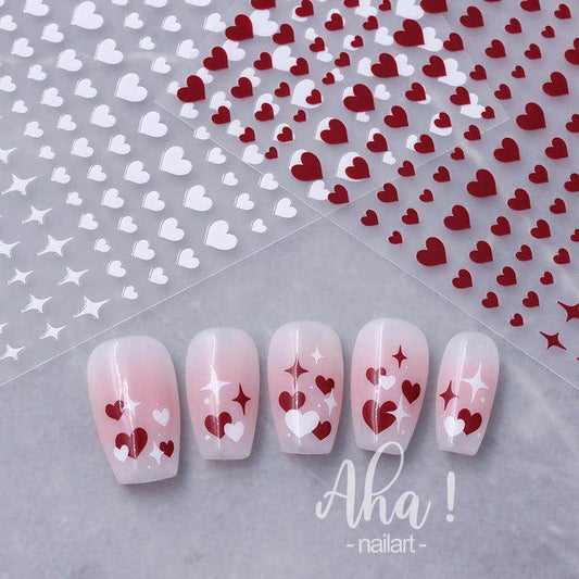 Nail Art Stickers 3D Love Heart Sticker Decals Metal Star Nail Adhesive Stickers Aha - Nail MAD