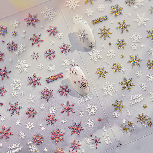 Shiny Glitter Snowflake Nail Art Stickers Adhesive Embossed Gold Snowflake Sticker Decals to4774