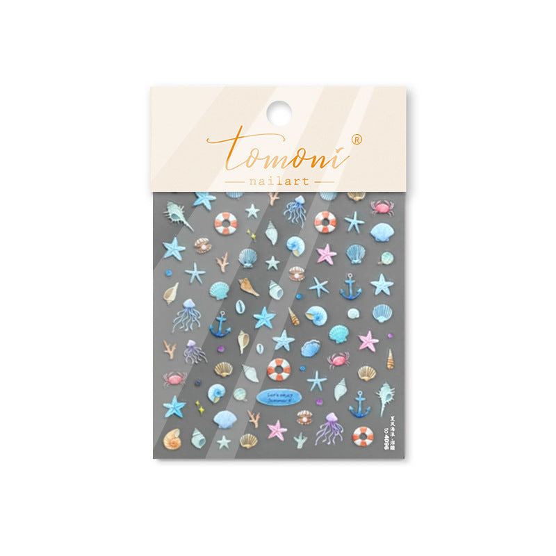 NailMAD Pastel Marine Life Nail Art Stickers Adhesive Embossed Jellyfish Sticker Decals to4096