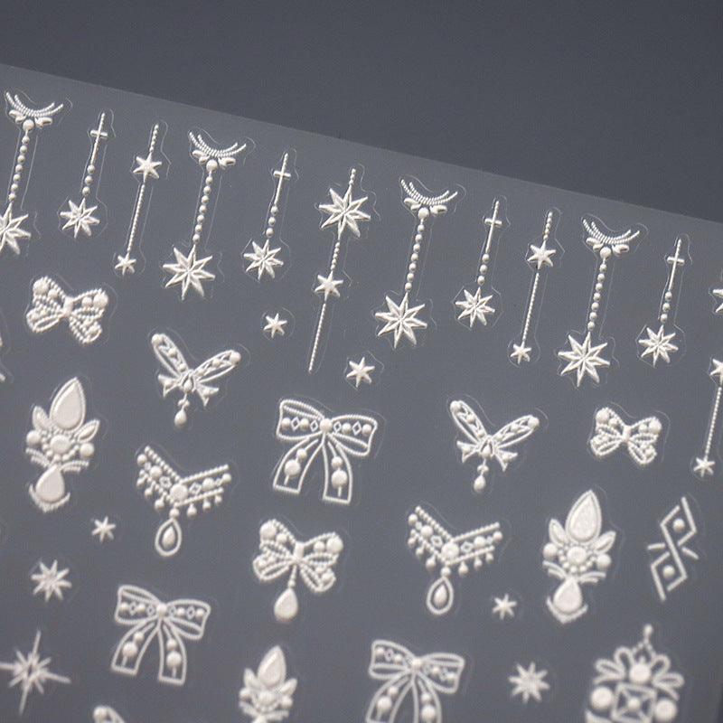 Tensor Nail Art Stickers White Pendant Bow Embossed Sticker Decals - Nail MAD