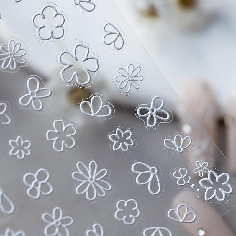 Tensor Nail Art Stickers White Flower Embossed Sticker Decals TS1572 - Nail MAD