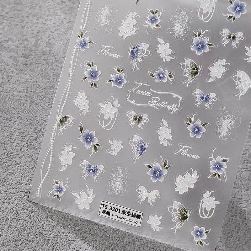 Nail Art Stickers Adhesive Slider Butterfly Flower Embossed Sticker Decals - Nail MAD