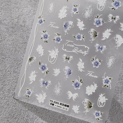 Nail Art Stickers Adhesive Slider Butterfly Flower Embossed Sticker Decals - Nail MAD