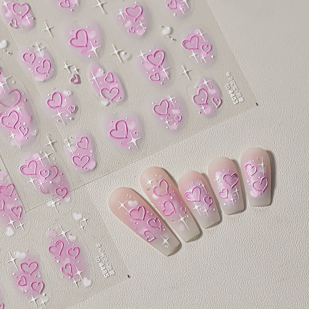 Pink Heart Shape Nail Art Stickers Love Heart Adhesive Embossed Sticker Decals to4453