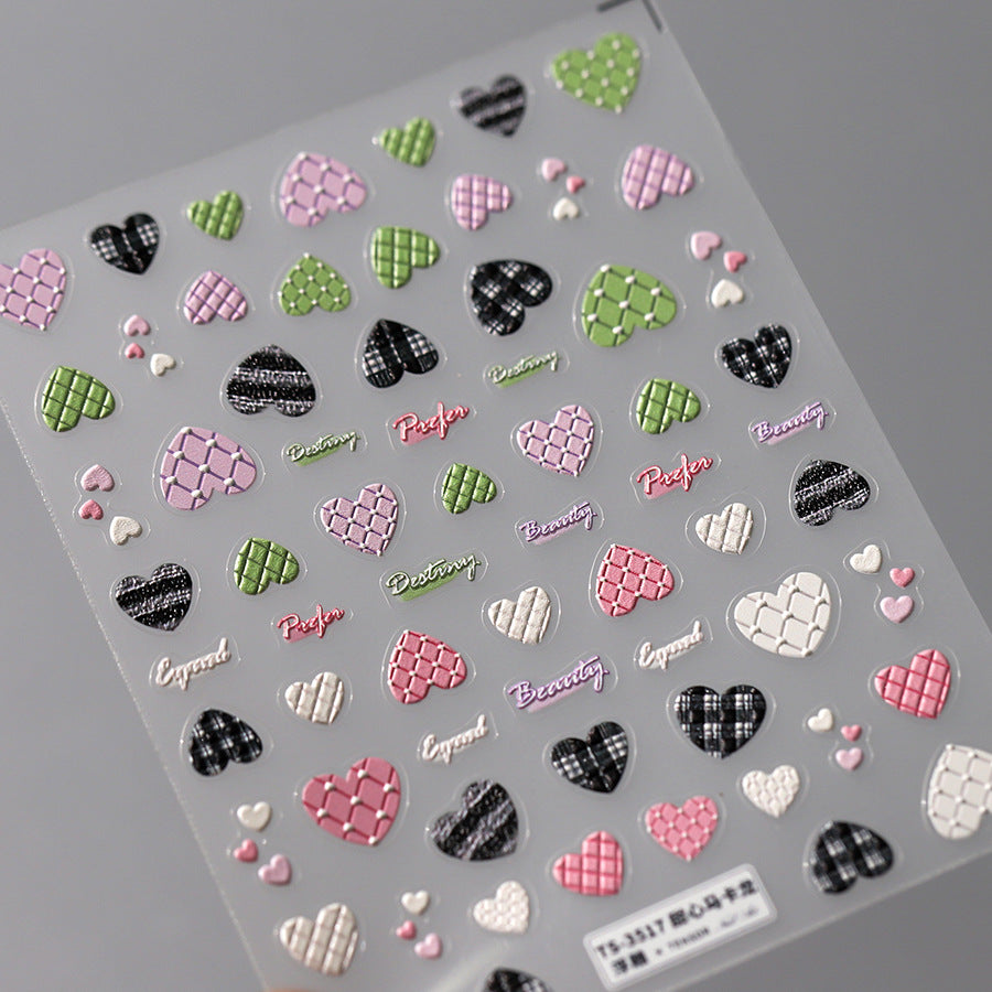NailMAD Nail Art Stickers Adhesive Slider Embossed Love Heart Sticker Decals TS3517 - Nail MAD