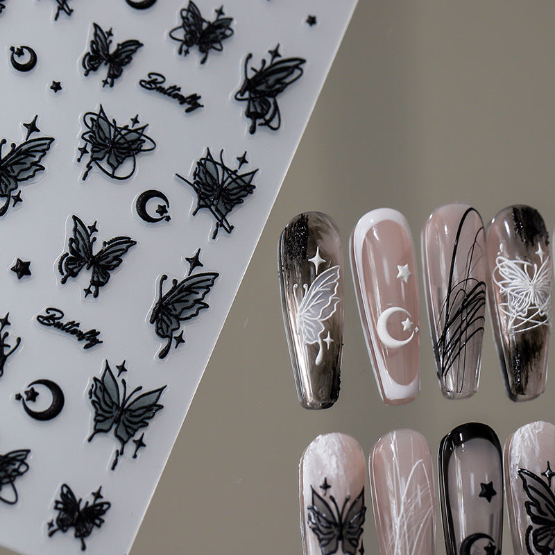 Tensor Nail Art Stickers Moon Stars Butterfly Embossed Sticker Decals - Nail MAD