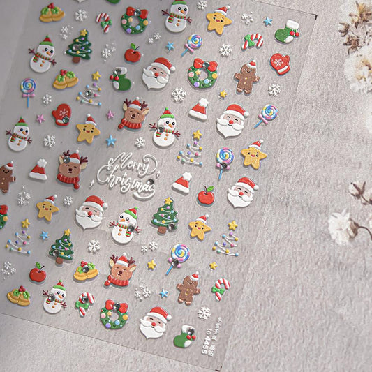 Santa Clause Nail Art Stickers Xmas Tree Embossed Snowman Sticker Decals to4455