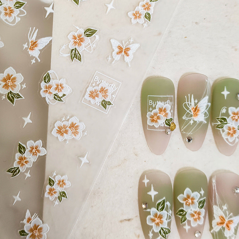 NailMAD Nail Art Stickers Adhesive Slider Flower Butterfly Embossed Sticker Decals - Nail MAD