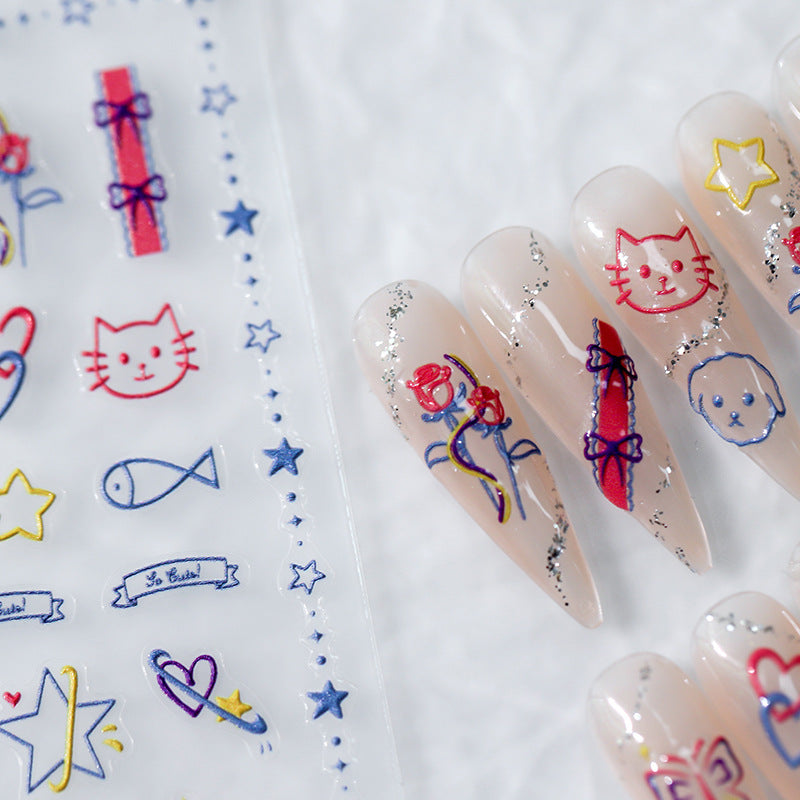 Tensor Nail Art Stickers Embossed Kitten Puppy Sticker Decals TS2998 - Nail MAD