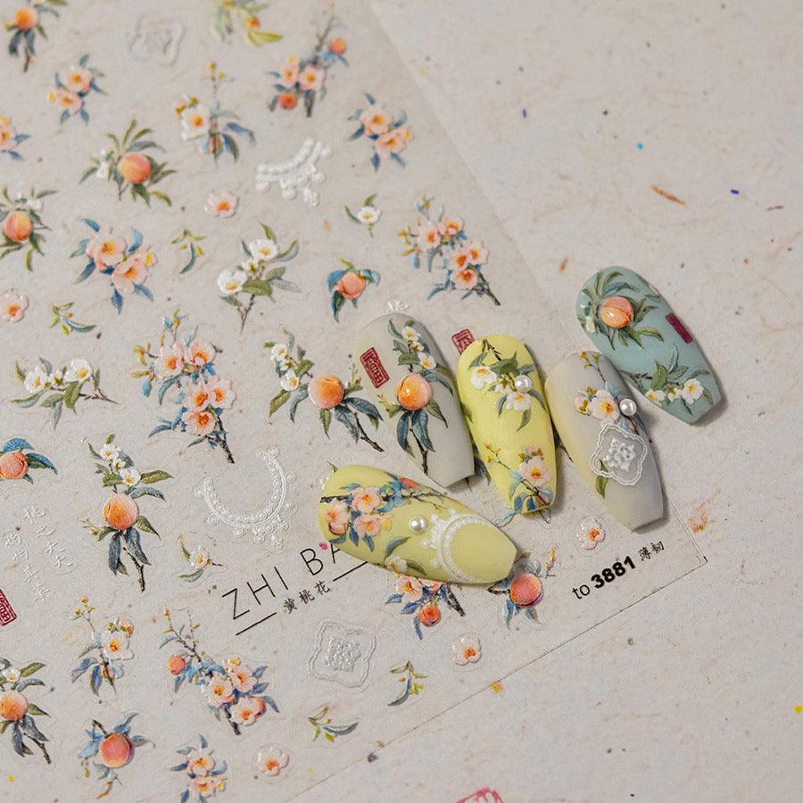 Fruit Nail Art Stickers Adhesive Peach Leaf Sticker Decals to3881