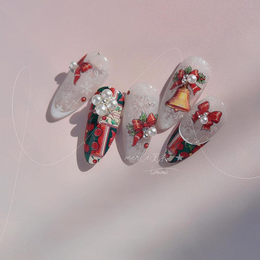 Xmas Bell Nail Art Stickers Adhesive Embossed Bowknot Sticker Decals TMS462