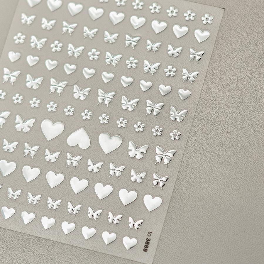 Laser Love Nail Art Stickers Adhesive Embossed Shiny Heart Sticker Decals for Valentine's Day