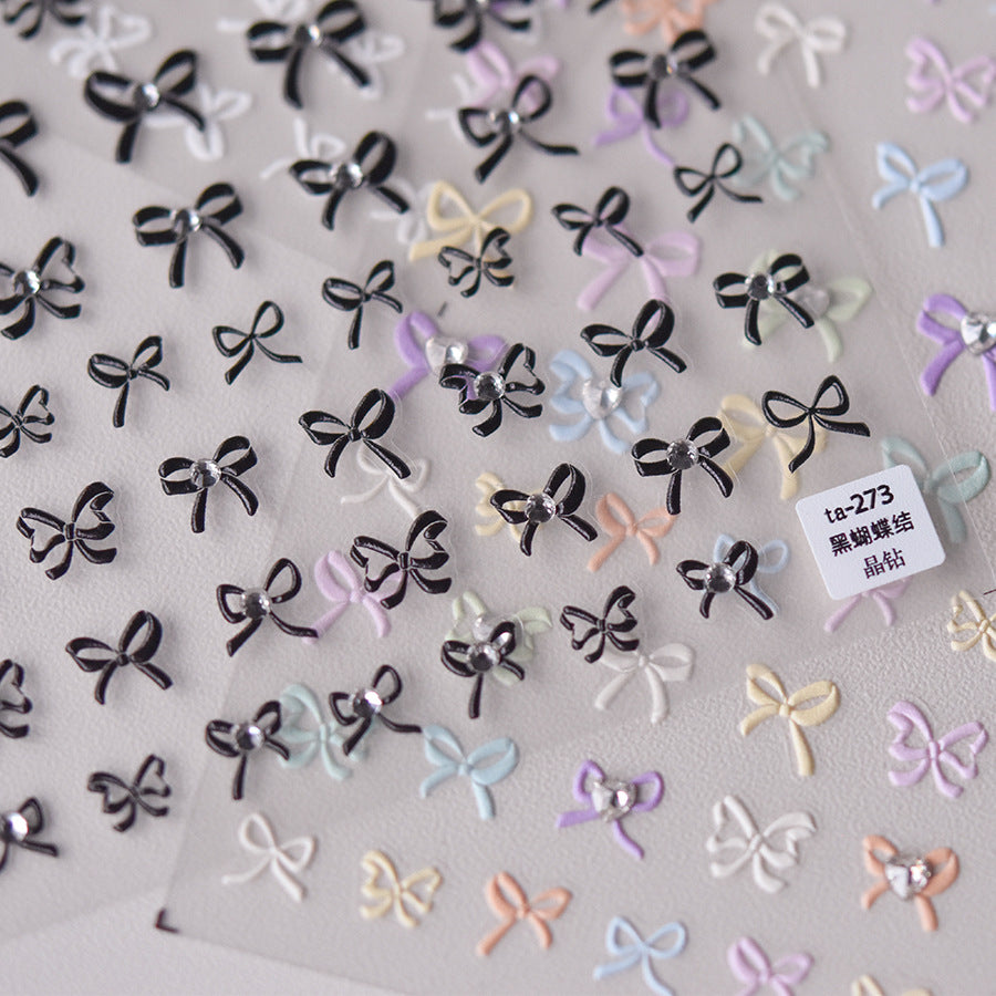 Nail Art Stickers Colorful Bows Adhesive Embossed Sticker Decals TA272