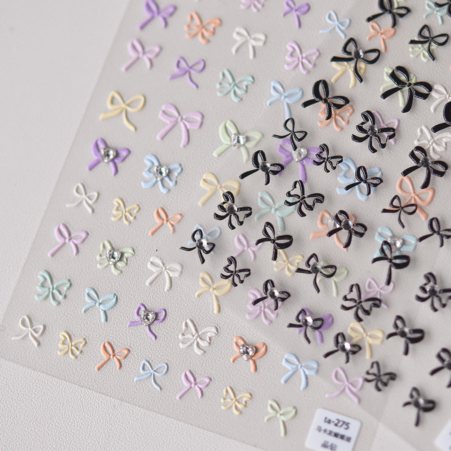 Nail Art Stickers Colorful Bows Adhesive Embossed Sticker Decals TA272