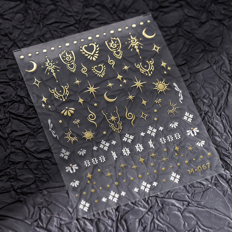 Tensor Nail Art Stickers Metal Colors Moon Star Embossed Sticker Decals M067 - Nail MAD