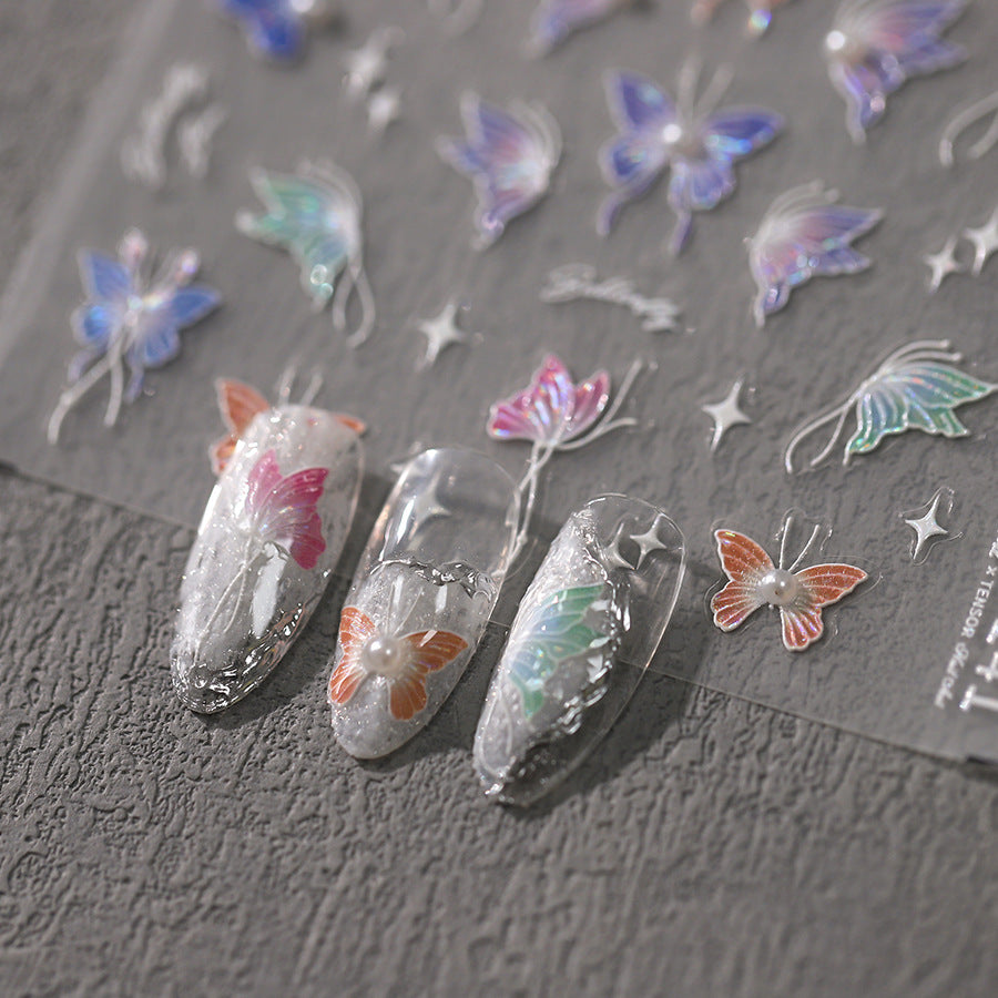 NailMAD Nail Art Stickers Adhesive Slider Colorful Butterfly Embossed Sticker Decals TL141 - Nail MAD
