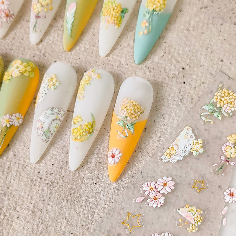 Tensor Nail Art Stickers Yellow Flowers Embossed Sticker Decals - Nail MAD